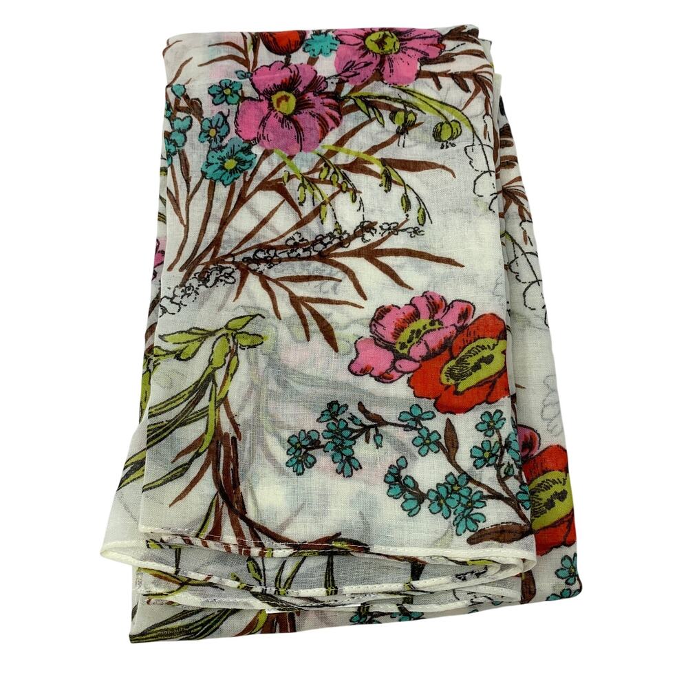 Unbranded Rectangular Scarf Semi Sheer White Multicolor Floral Print 50 X 52